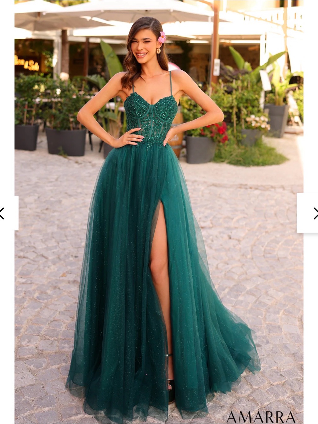Emerald Green Amarra Beaded Tulle Evening Gown